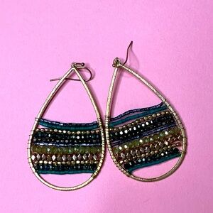 Green blue and gold teardrop earrings
